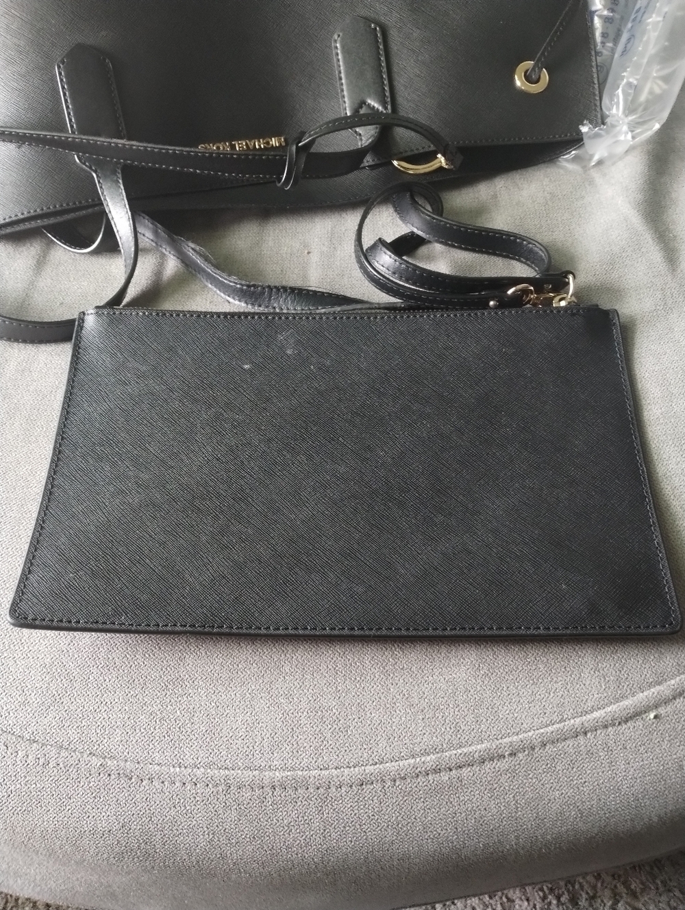 Michael Kors Trista Black Leather Tote Bag with Gold Accent - Picture 9 of 11